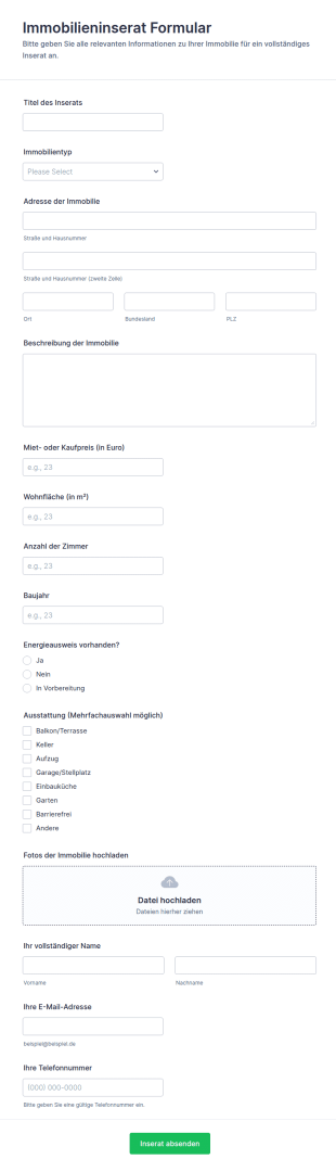 Immobilieninserat Formular