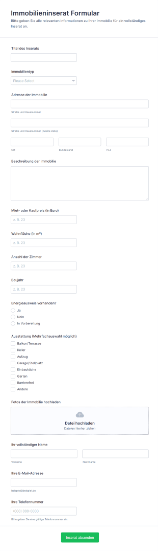 Immobilieninserat Formular