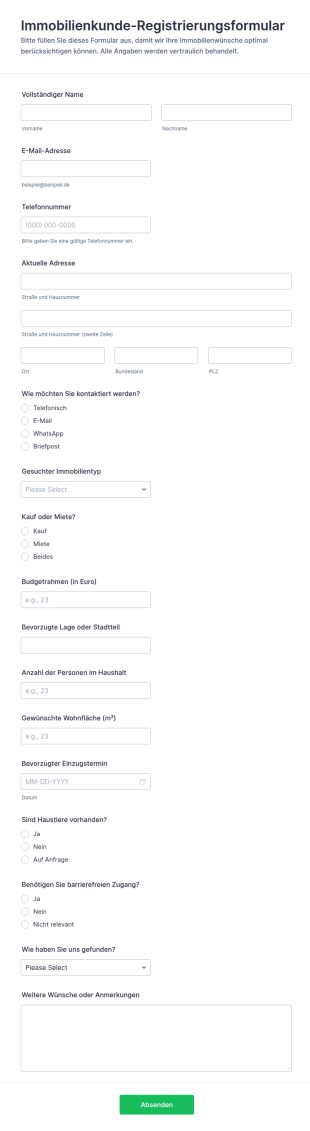Immobilienkunden Registrierung Formular