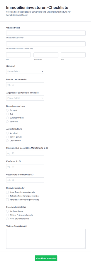 Immobiliensuch Checkliste Formular
