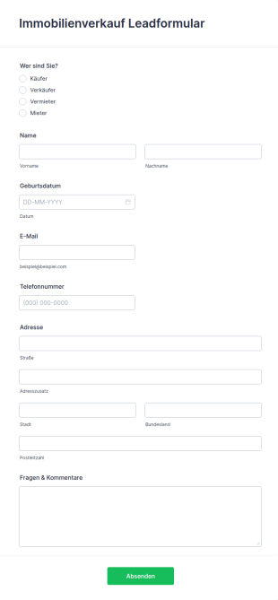 Immobilienverkauf Leadformular