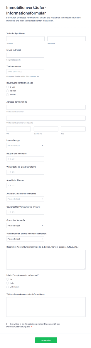 Immobilienverkäufer Informationsformular