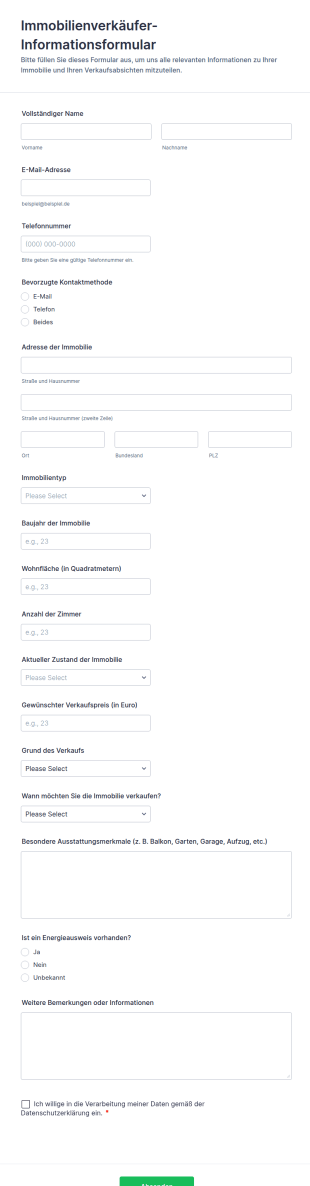 Immobilienverkäufer Informationsformular