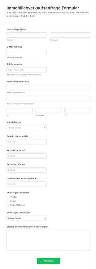 Immobilienverkaufsanfrage Formular