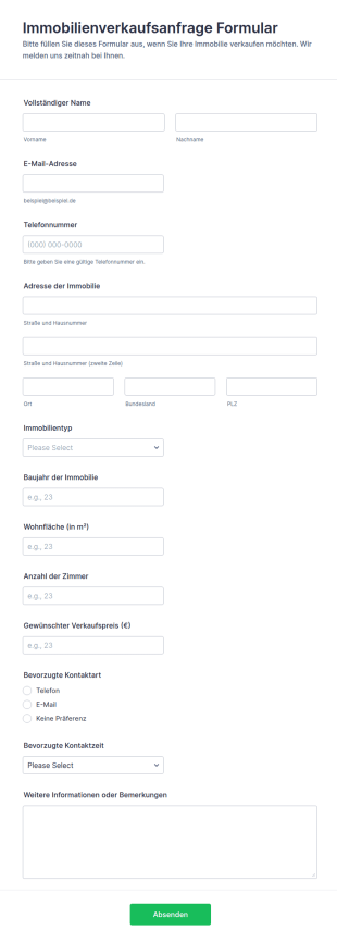 Immobilienverkaufsanfrage Formular