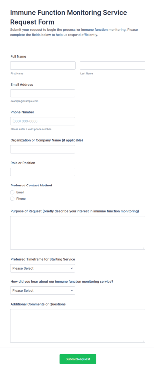 Immune Function Monitoring Service Request Form Template