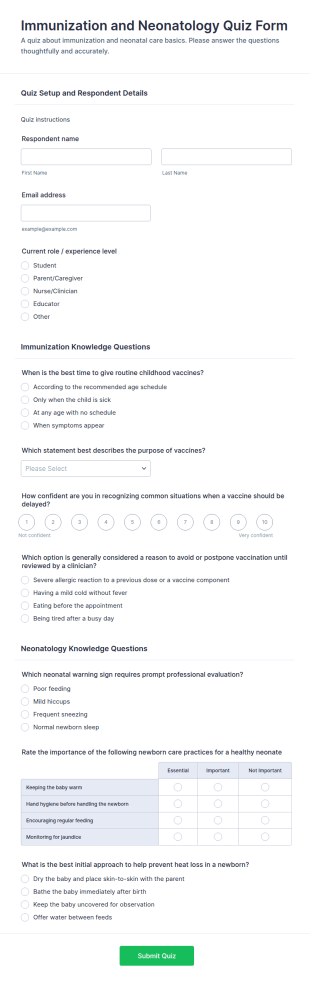 Immunization And Neonatology Quiz Form Template