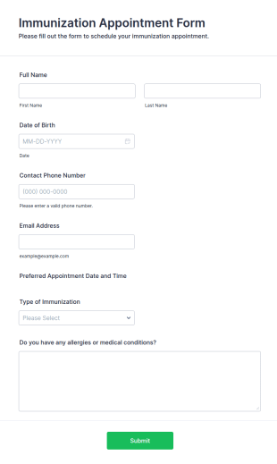 Immunization Appointment Form Template