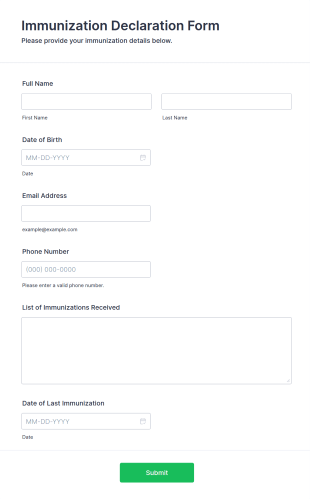 Immunization Declaration Form Template