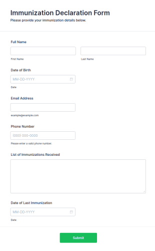 Immunization Declaration Form Template