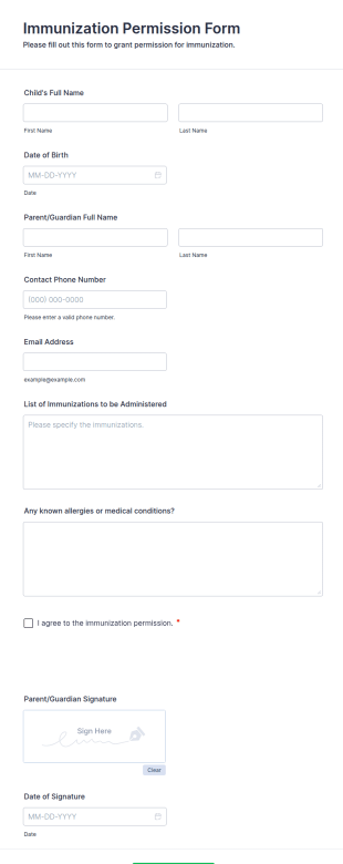 Immunization Permission Form Template