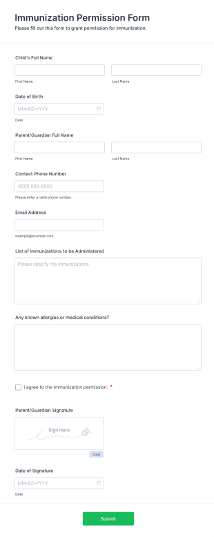 Immunization Permission Form Template