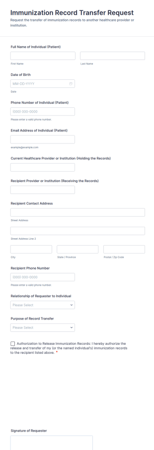 Immunization Record Transfer Request Form Template