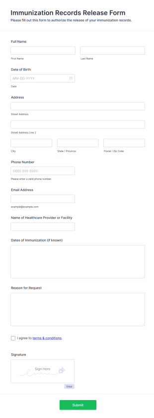 Immunization Records Release Form Form Template