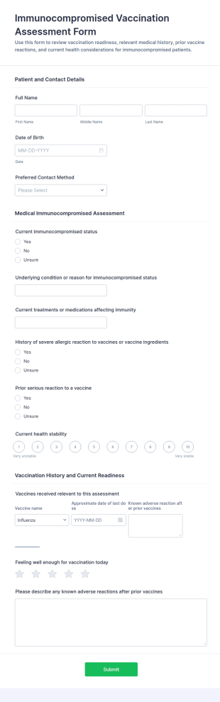 Immunocompromised Vaccination Assessment Form Template
