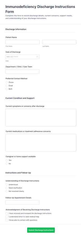 Immunodeficiency Discharge Instructions Form Template