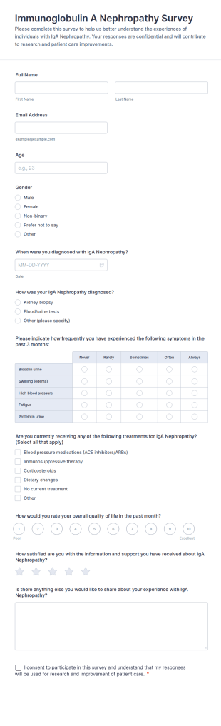 Immunoglobulin A Nephropathy Survey Form Template