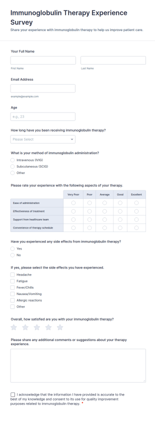 Immunoglobulin Therapy Experience Survey Form Template