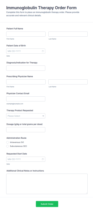 Immunoglobulin Therapy Order Form Template