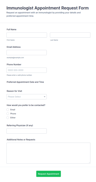 Immunologist Appointment Request Form Template