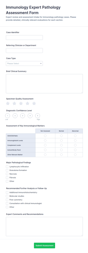 Immunology Expert Pathology Assessment Form Template