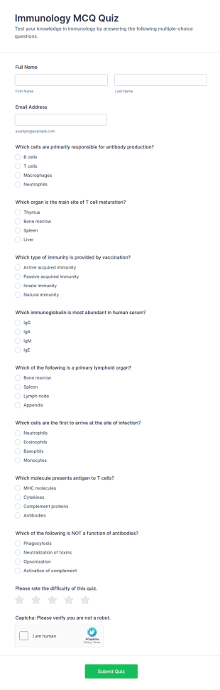 Immunology MCQ Quiz Form Template