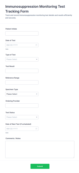 Immunosuppression Monitoring Test Tracking Form Template