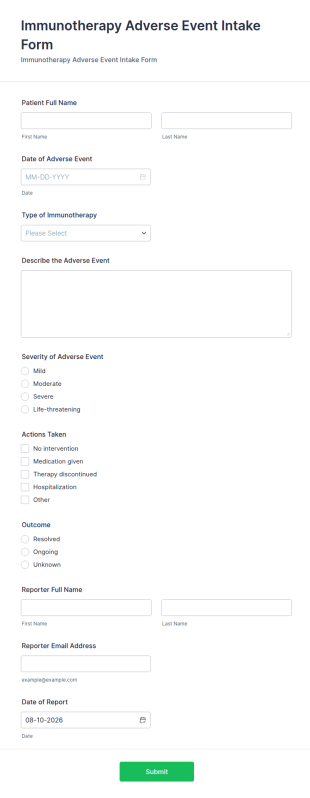 Immunotherapy Adverse Event Intake Form Template