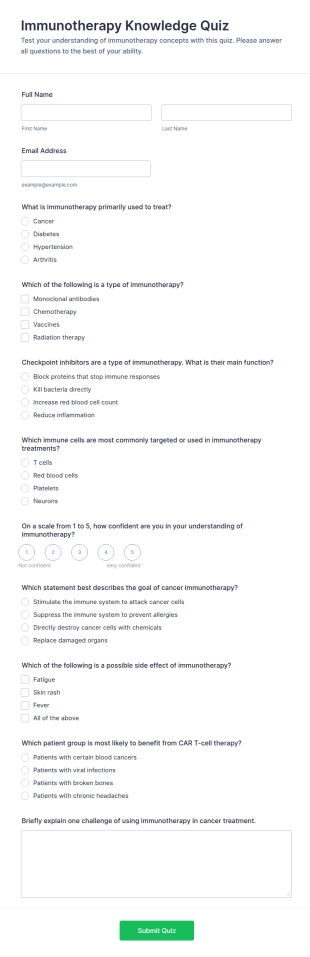 Immunotherapy Knowledge Quiz Form Template
