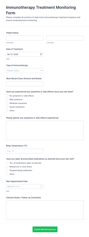 Immunotherapy Treatment Monitoring Form Template
