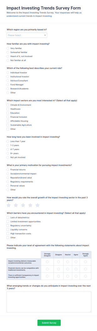 Impact Investing Trends Survey Form Template