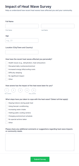 Impact Of Heat Wave Survey Form Template