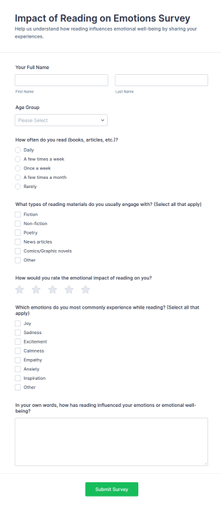 Impact Of Reading On Emotions Survey Form Template