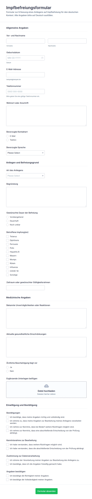 Impfbefreiungsantrag Formular