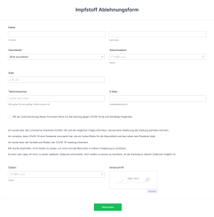 Impfstoff Ablehnungsform Form Template