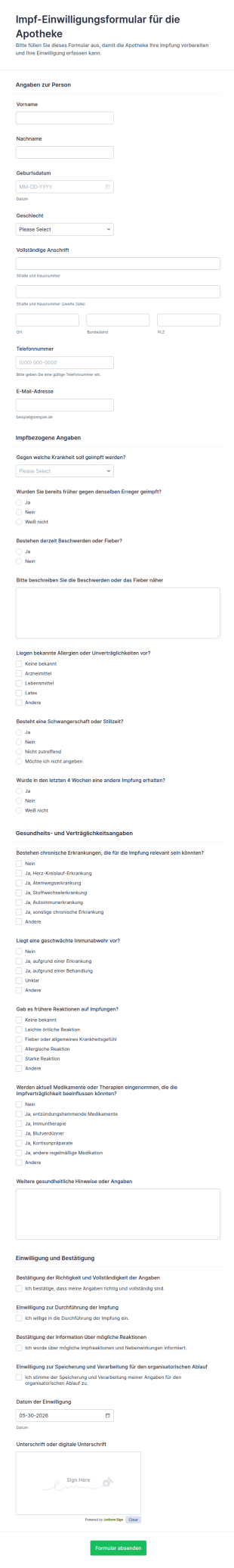Impfstoff Einwilligungsformular