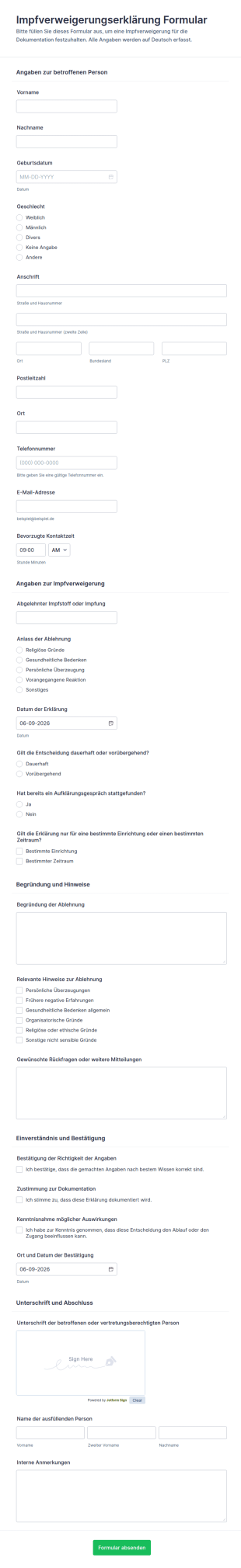 Impfstoffverweigerungsformular