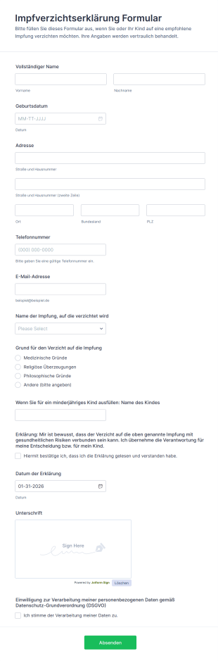 Impfverzichtserklärung Formular