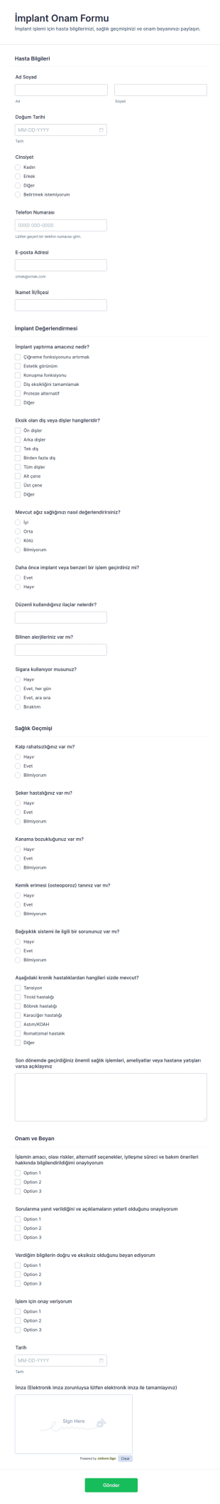 İmplant Onay Form Şablonu