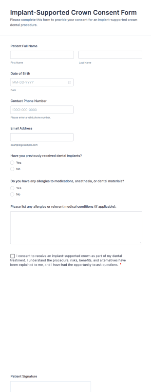Implant Supported Crown Consent Form Template