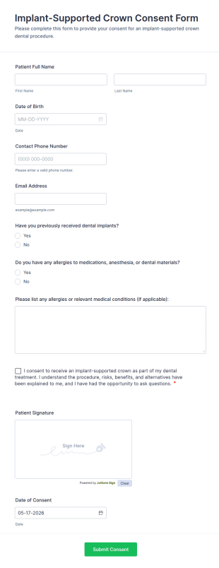 Implant Supported Crown Consent Form Template