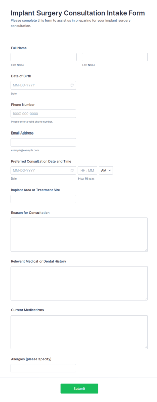 Implant Surgery Consultation Intake Form Template