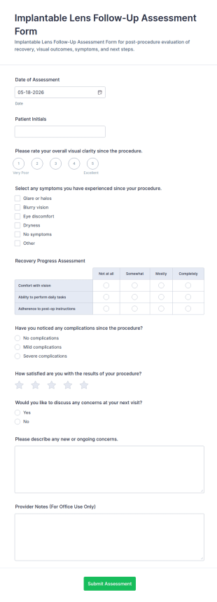 Implantable Lens Follow Up Assessment Form Template