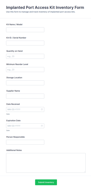 Implanted Port Access Kit Inventory Form Template