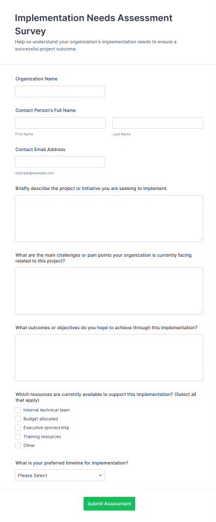 Implementation Needs Assessment Survey Form Template