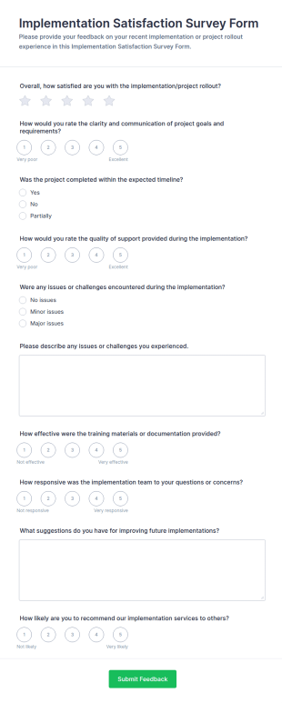 Implementation Satisfaction Survey Form Template