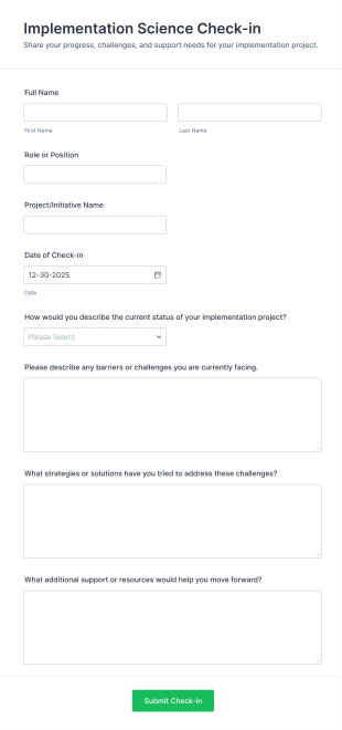 Implementation Science Check In Form Template