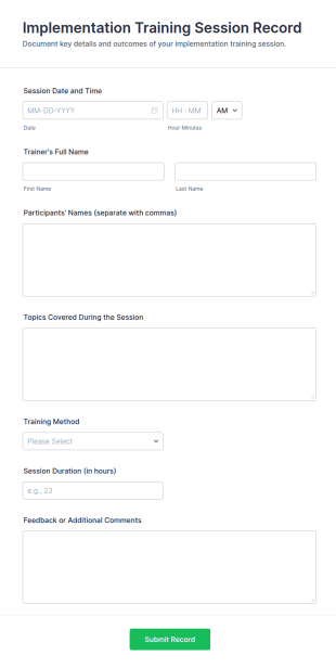 Implementation Training Session Record Form Template