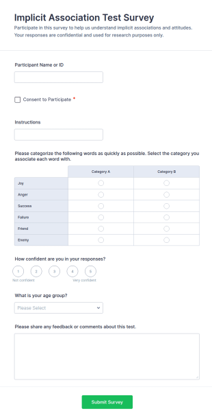 Implicit Association Test Survey Form Template
