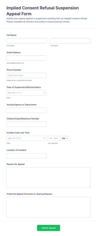 Implied Consent Refusal Suspension Appeal Form Template